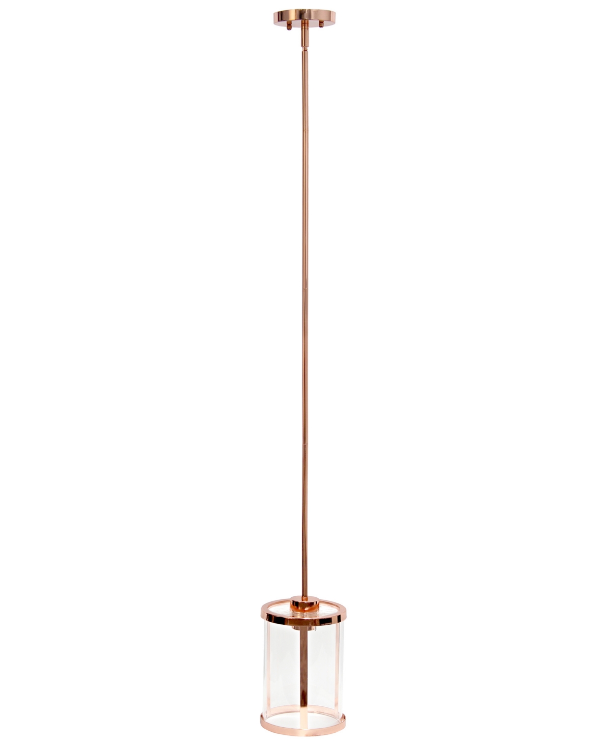 All The Rages 1-light 9.25" Modern Farmhouse Adjustable Hanging Cylindrical Clear Glass Pendant Fixture With Metal In Rose Gold