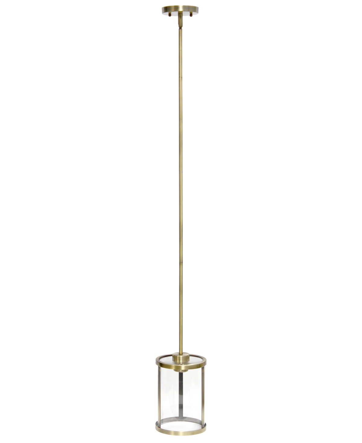 All The Rages 1-light 9.25" Modern Farmhouse Adjustable Hanging Cylindrical Clear Glass Pendant Fixture With Metal In Antique Brass