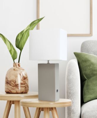 Lalia Home Lexington 21" Leather Base Modern Home D&eacute;cor Bedside Table Lamp with USB Charging Port 