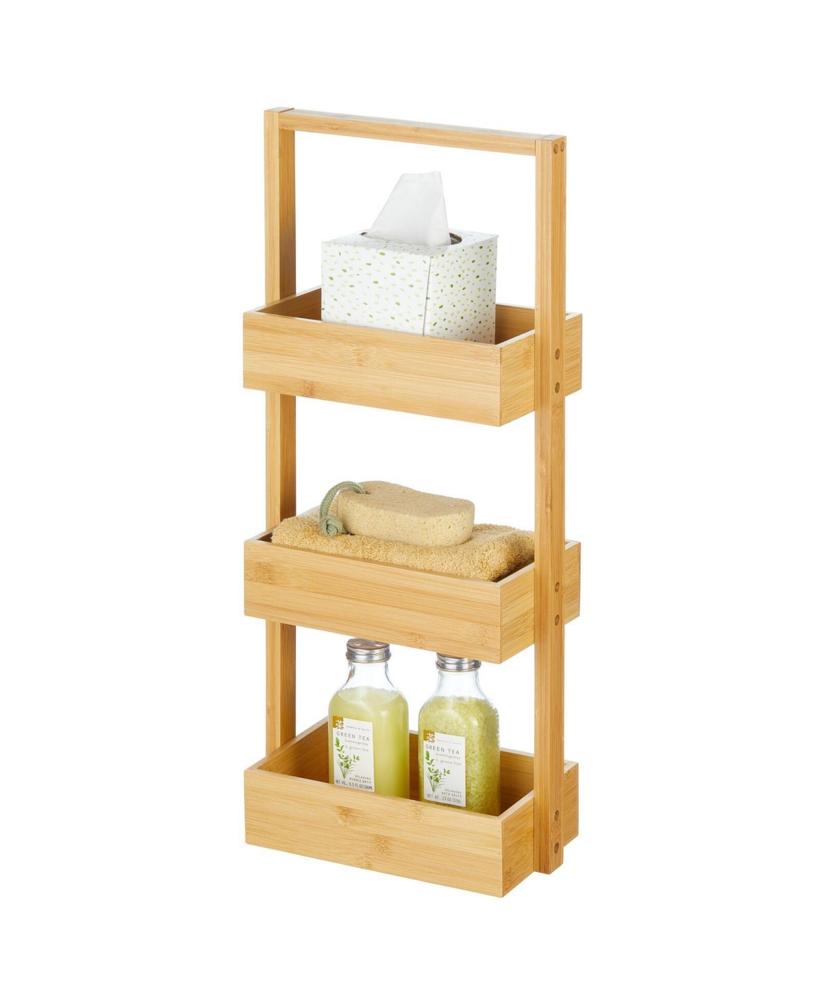 Free-Stand Wood Bamboo 3-Tiered Storage Rack Shelf for Bathroom, Natural - Natural