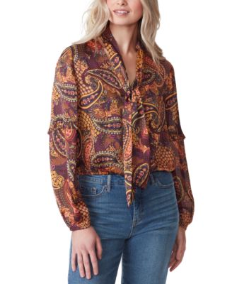 Jessica Simpson - Women's Marisol Printed Tie-Neck Banded-Waist Top