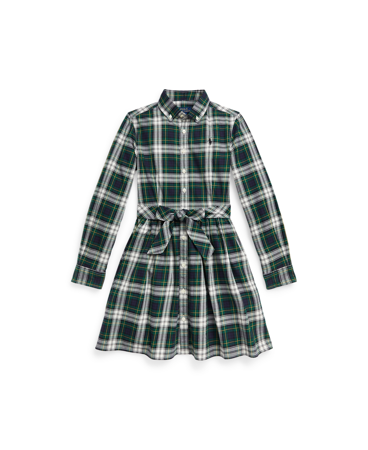 Polo Ralph Lauren Kids' Plaid Cotton Twill Shirtdress In Navy/green Multi