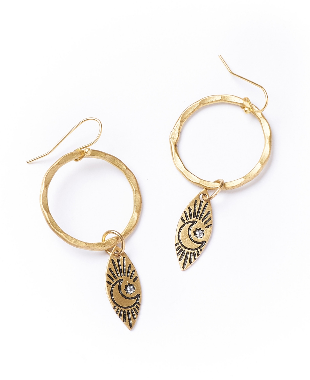 Ruchi Moon Charm Gold Hoop Earrings - Brass