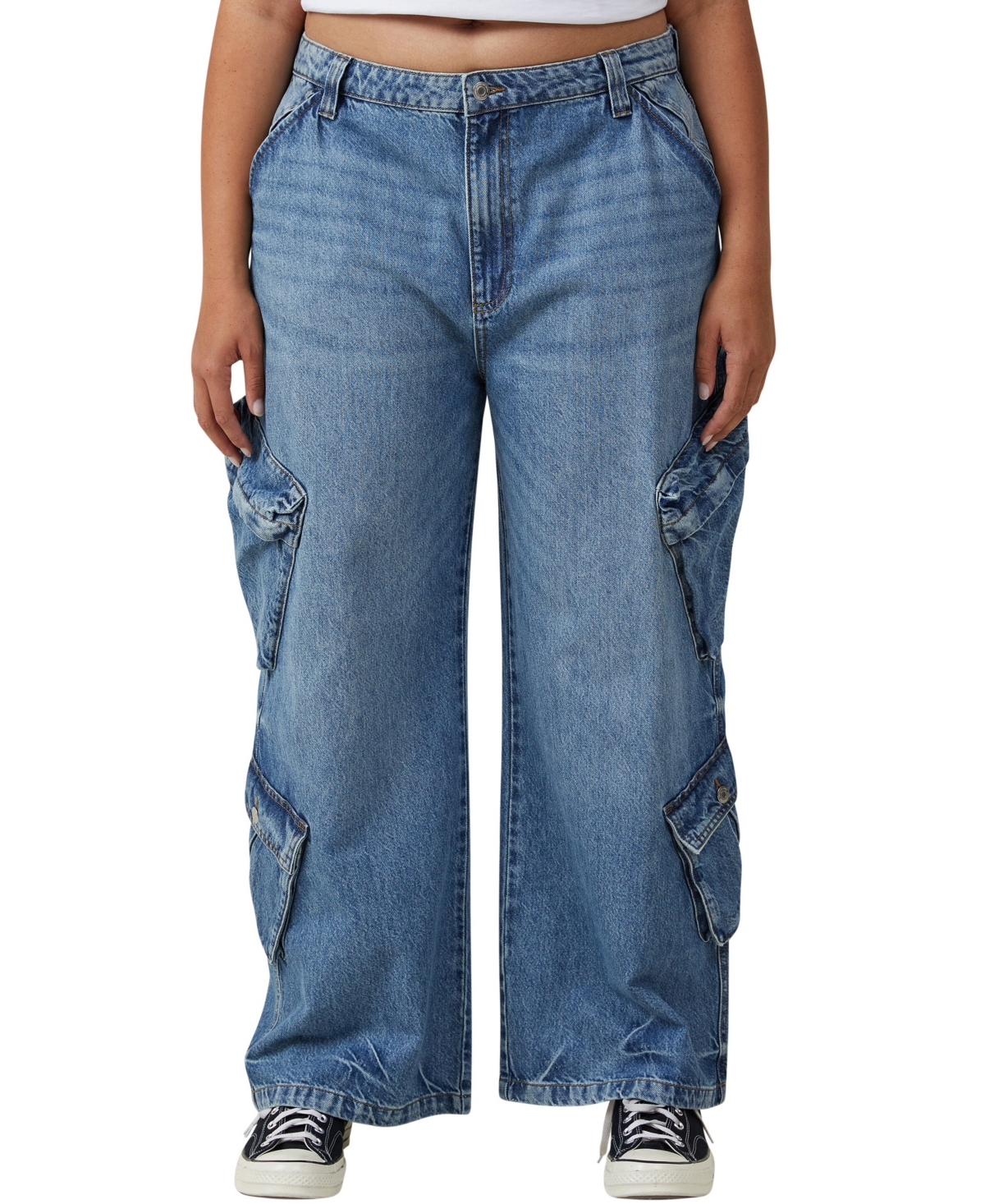 Women's Cargo Super Baggy Leg Jeans - Palm Blue