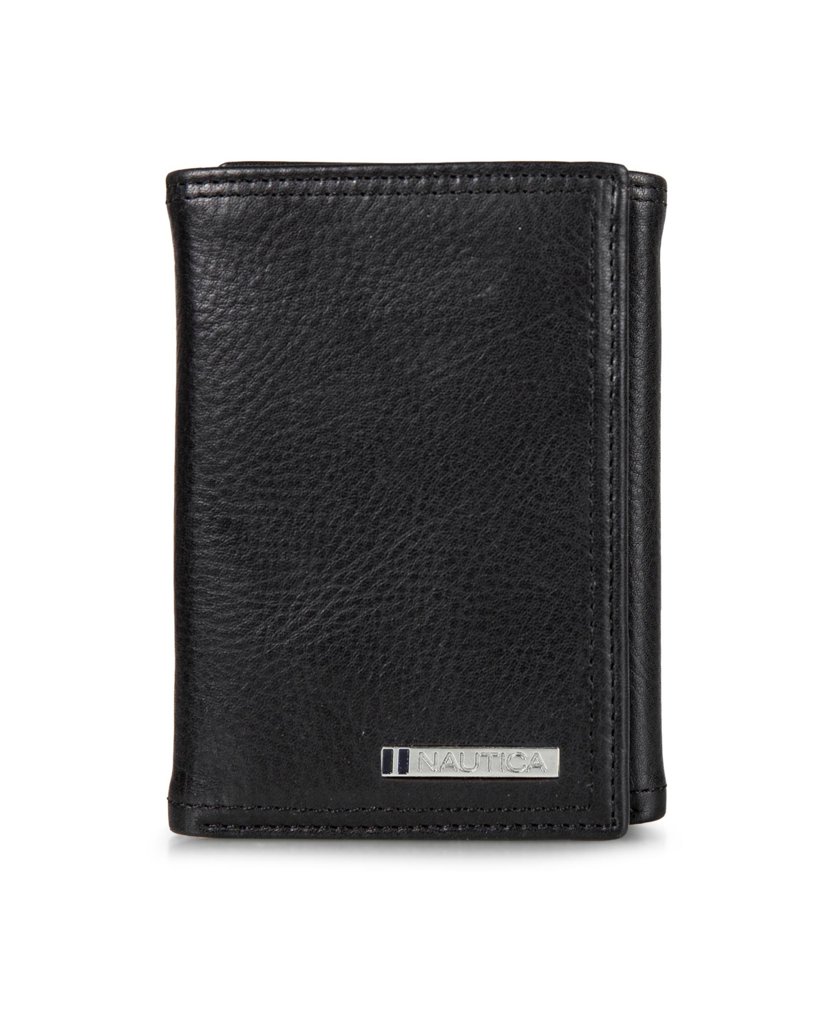 Shop Nautica Men's Enameled Logo Leather Trifold Wallet In Black