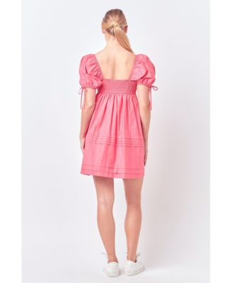 Women's Pleated Detail Puff Sleeve Mini Dress