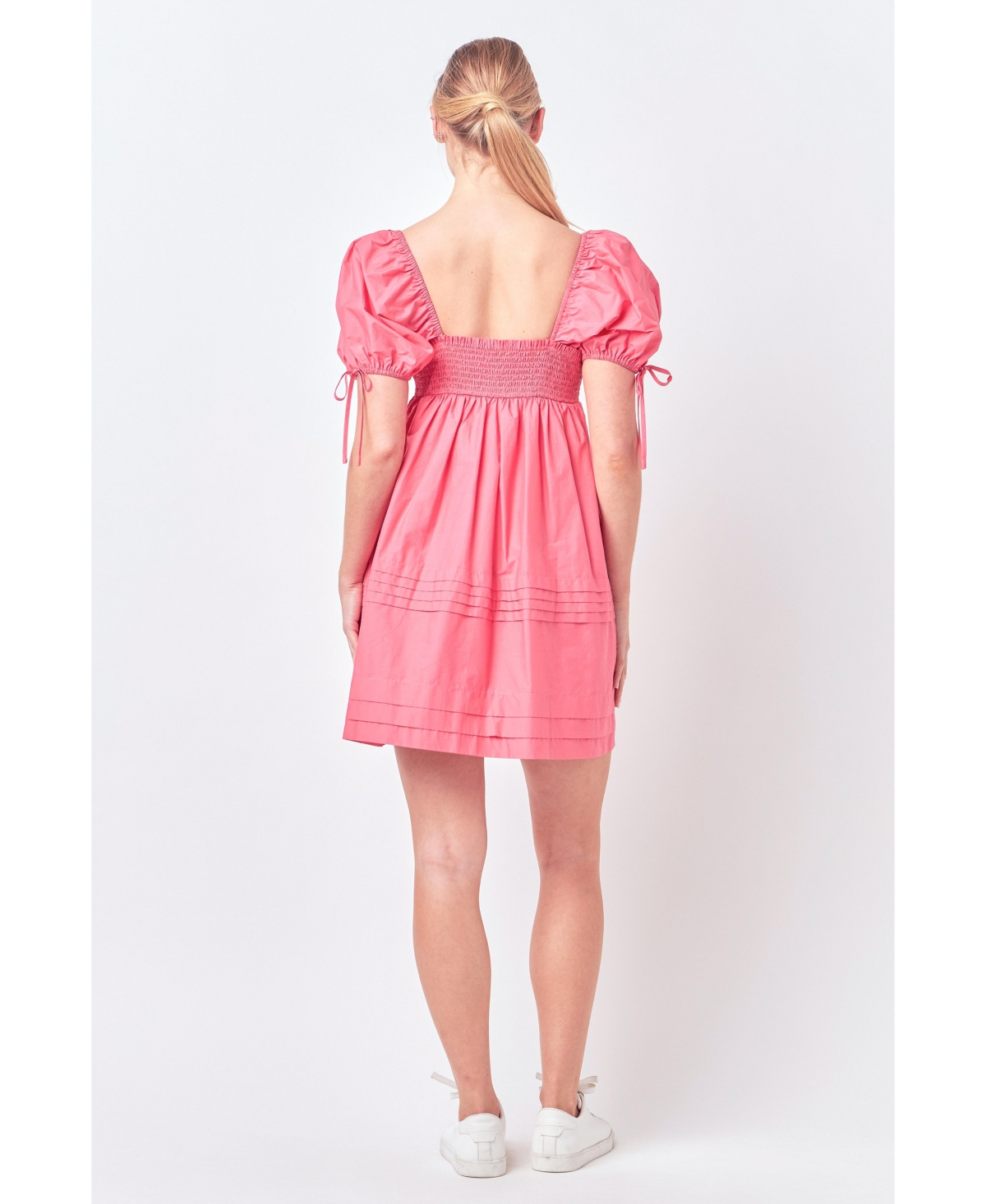 English Factory Women's Pleated Detail Puff Sleeve Mini Dress