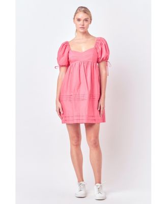 Women's Pleated Detail Puff Sleeve Mini Dress