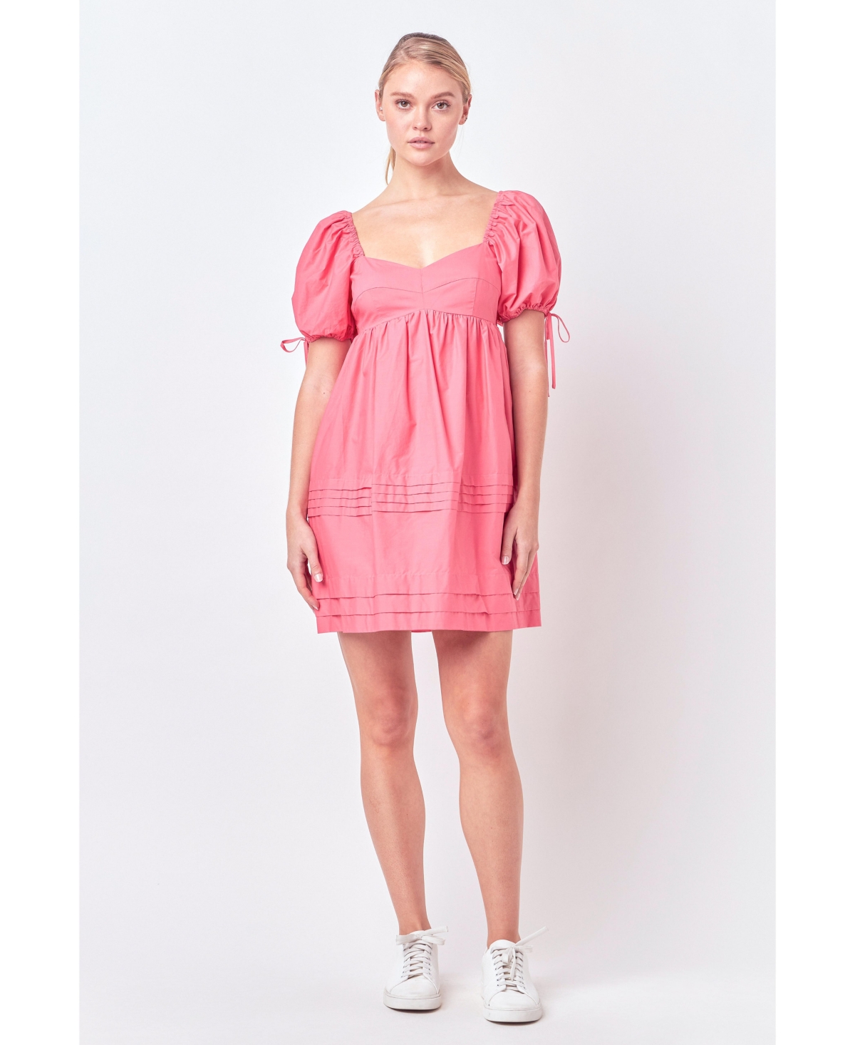 English Factory Women's Pleated Detail Puff Sleeve Mini Dress