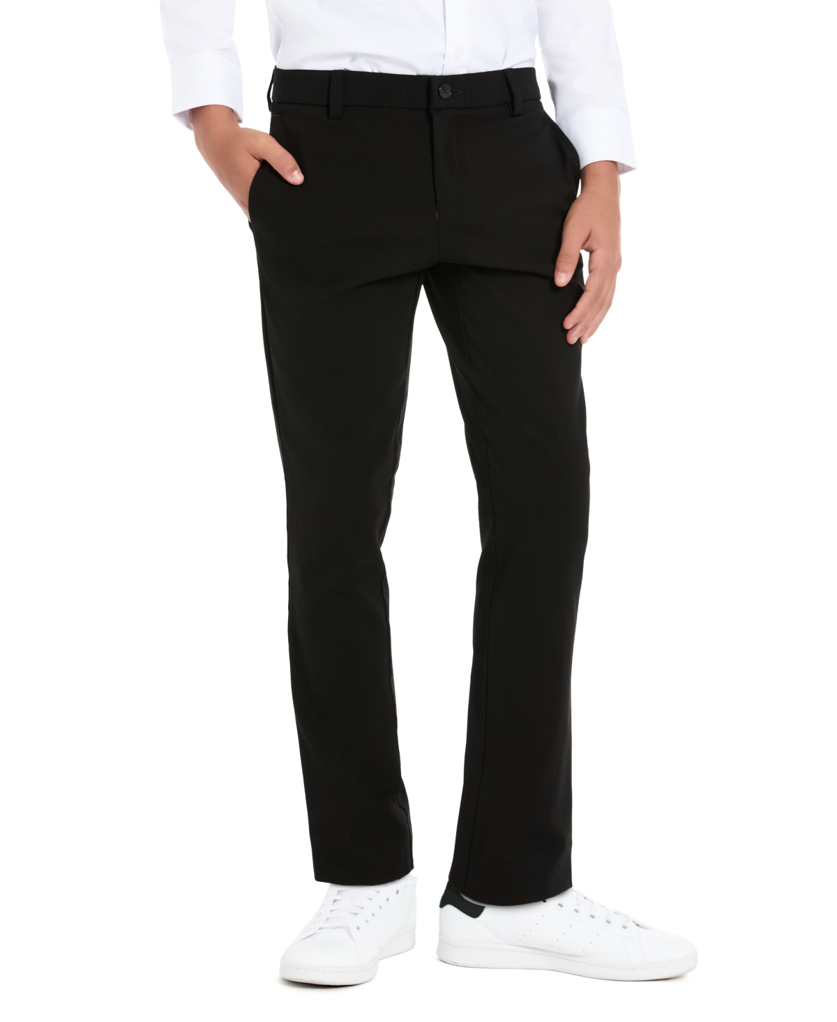 Shop Michael Kors Big Boys Twill Classic Fit Machine Washable Stretch Dress Pants In Black