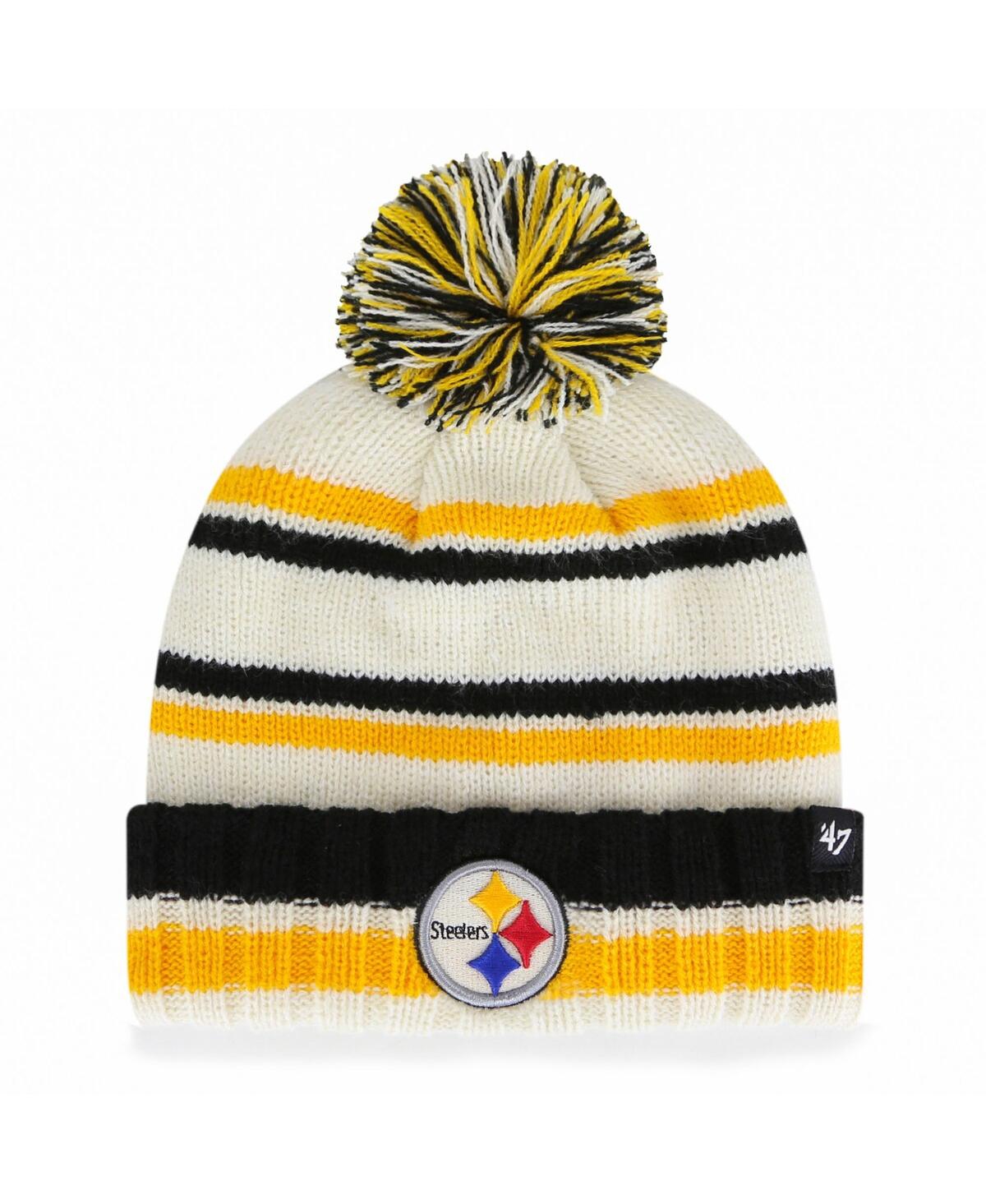 47 Brand Kids' Big Boys And Girls ' Cream Pittsburgh Steelers Driftway Cuffed Knit Hat With Pom