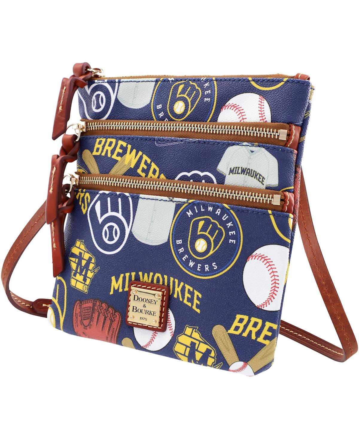 Shop Dooney & Bourke Women's  Milwaukee Brewers Game Day Triple Zip Crossbody Purse In Navy