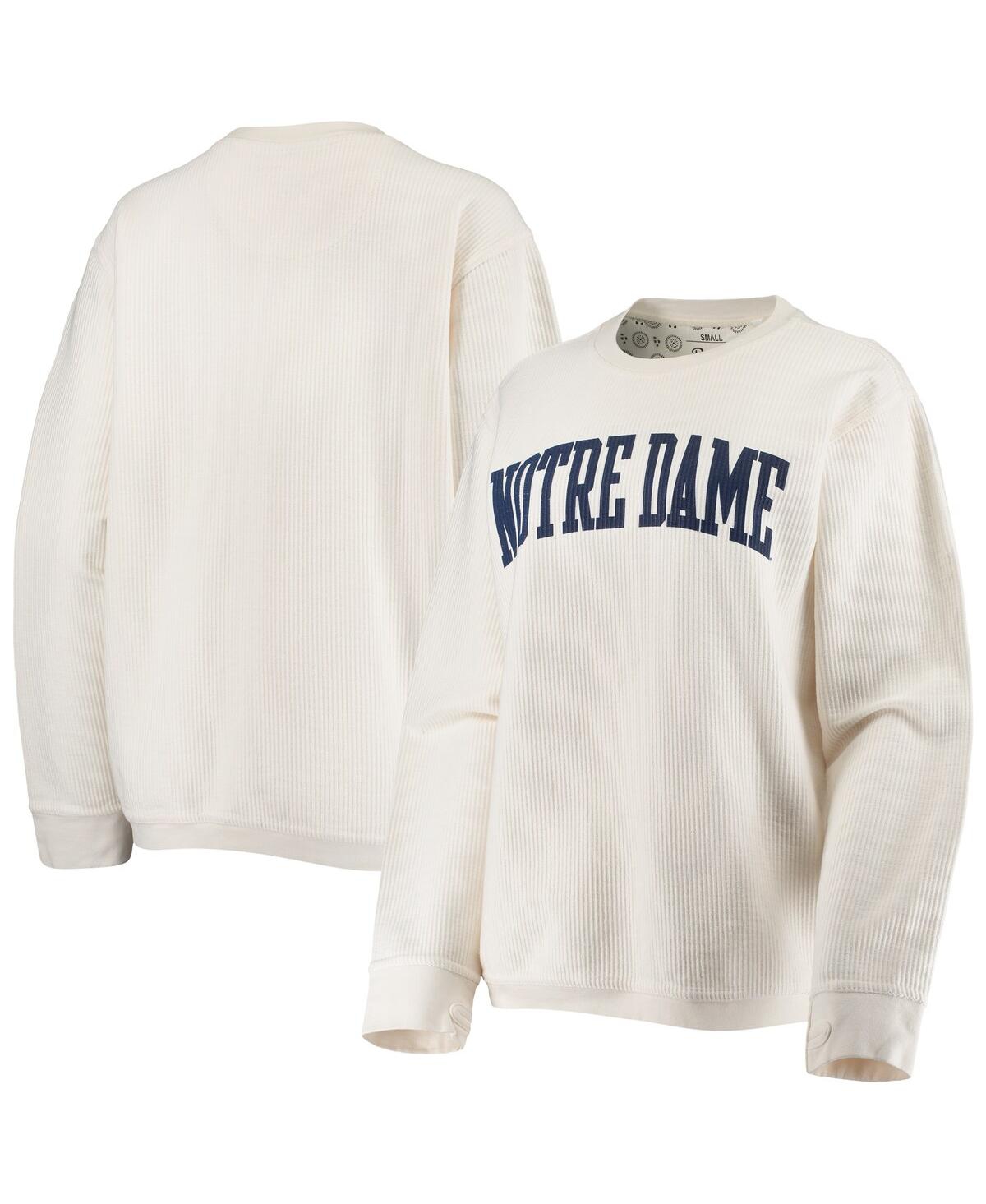 Shop Pressbox Women's  White Notre Dame Fighting Irish Comfy Cord Vintage-like Wash Basic Arch Pullover Sw