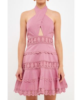 Endless Rose Women's Halter Neck Lace Trim Dress - Macy's