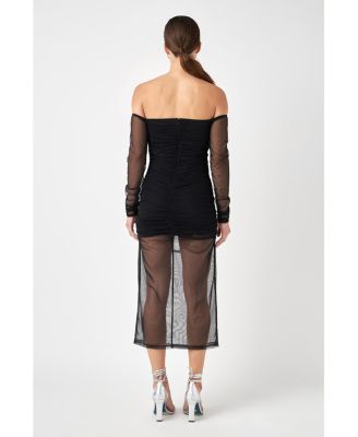 Women's Mesh Off the Shoulder Midi Dress