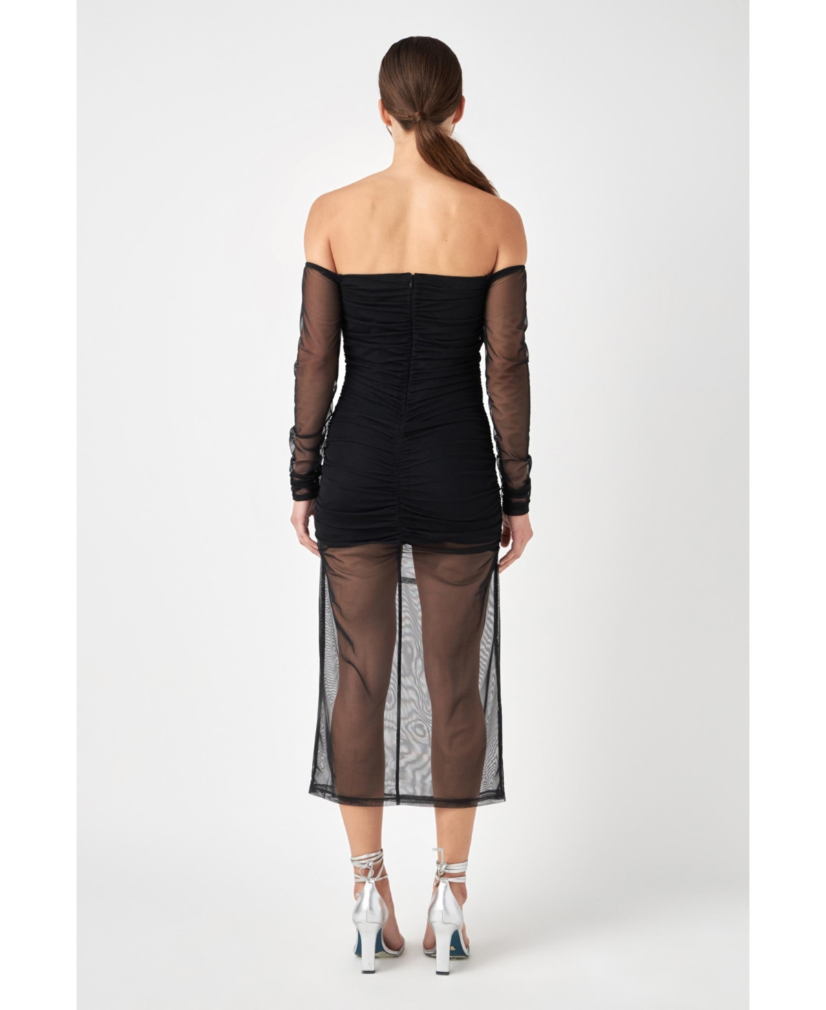 endless rose Women's Mesh Off the Shoulder Midi Dress