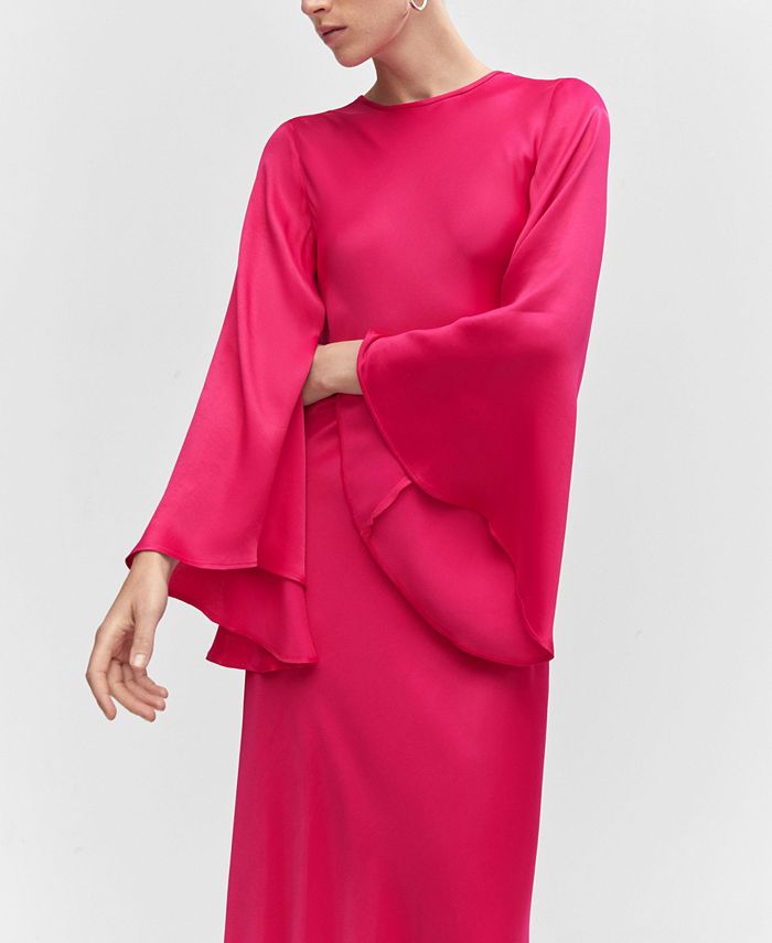 MANGO Women's Flared-Sleeve Satin Dress - Macy's