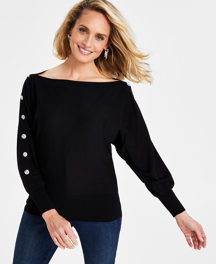 Women's Rhinestone-Button Sweater, Created for Macy's