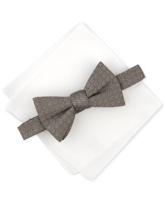 Alfani - Men's Lunar Geo-Print Bow Tie & Solid Pocket Square Set