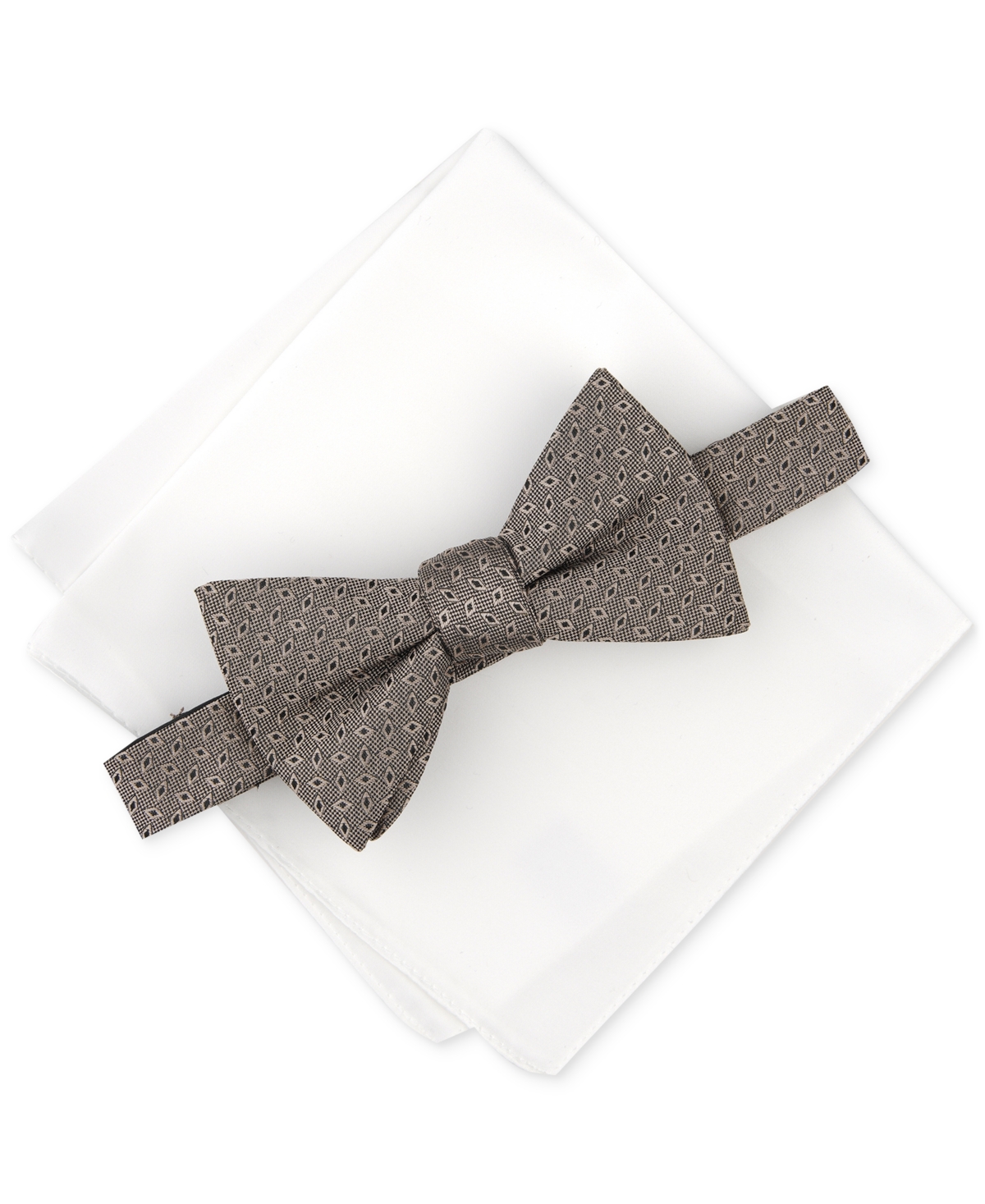 Men's Lunar Geo-Print Bow Tie & Solid Pocket Square Set, Created for Macy's - Taupe