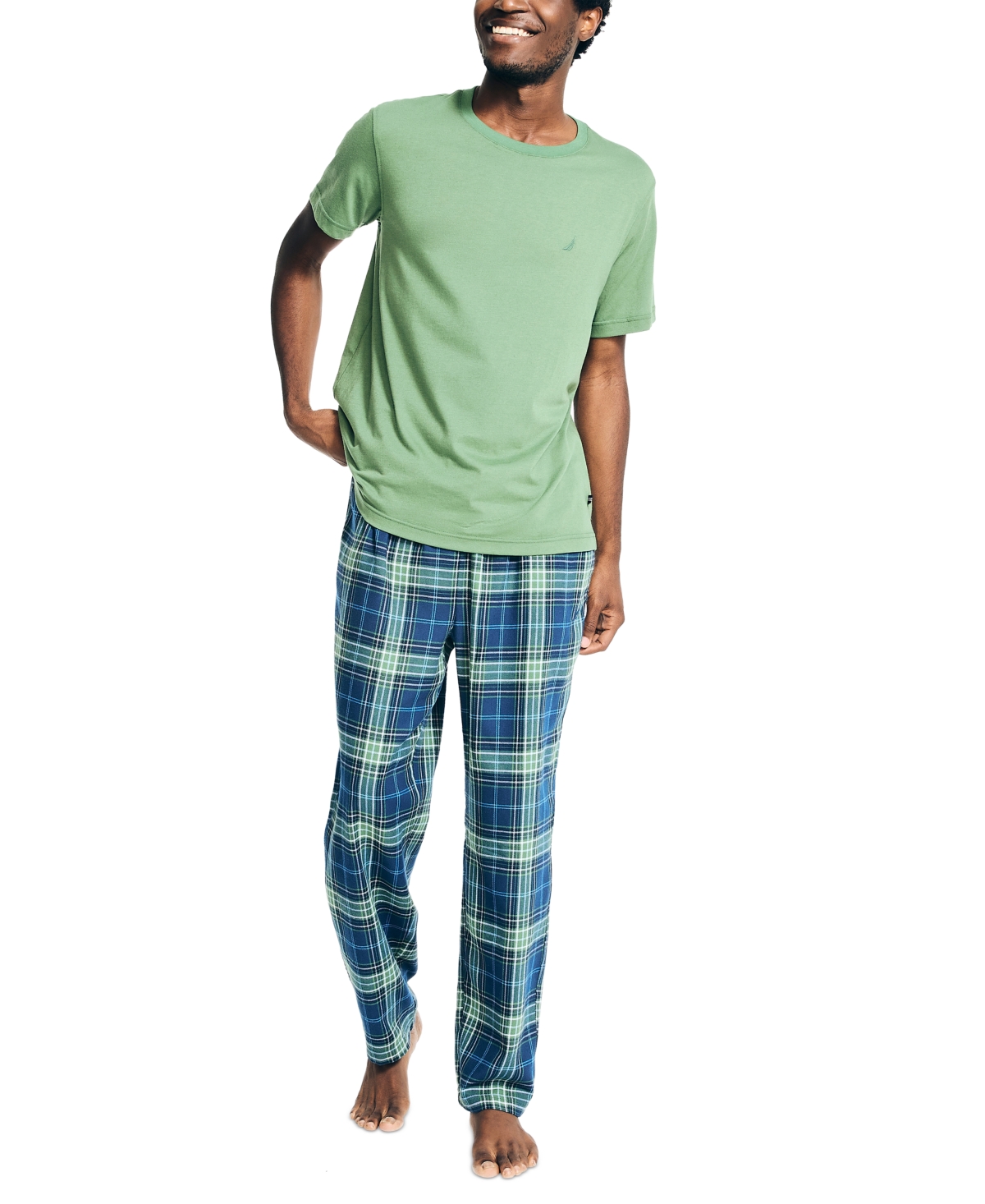 Nautica Men's 2-pc. Classic-fit Solid T-shirt & Plaid Flannel Pajama Pants Set In Seaside Green