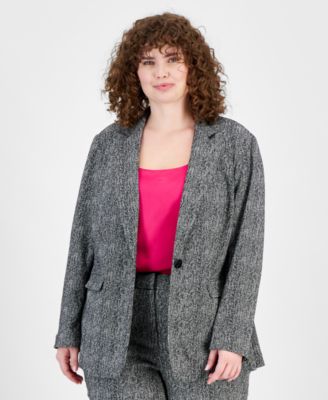 Bar III - Plus Size Single-Button Herringbone Jacket