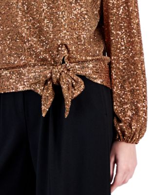 Tahari ASL Women's Sequin Tie-Hem Blouse - Macy's