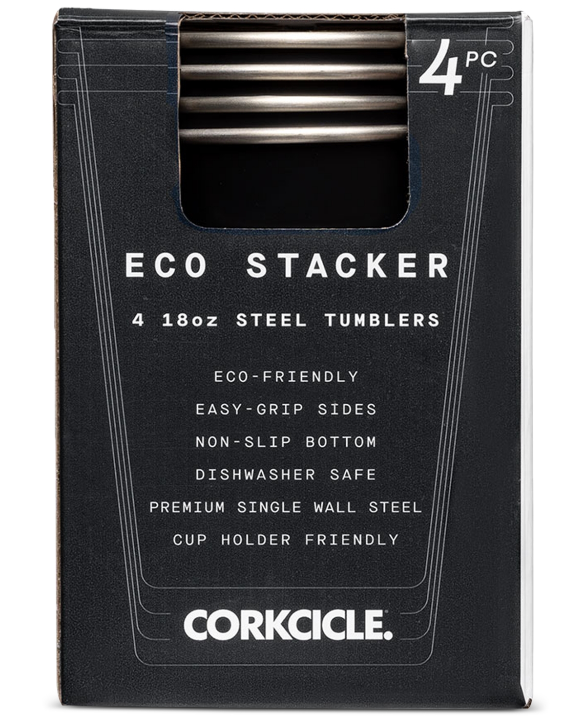 Corkcicle Matte Black Eco Stacker 18-oz. Tumblers, Set Of 4