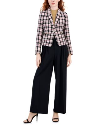 Tahari ASL - Women's Plaid Blazer, Blouse & Pants