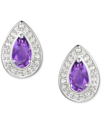 Amethyst (5/8 ct. t.w.) & Lab-Grown White Sapphire (1/6 ct. t.w.) Pear Halo Stud Earrings in Sterling Silver (Also in Additional Gemstones)