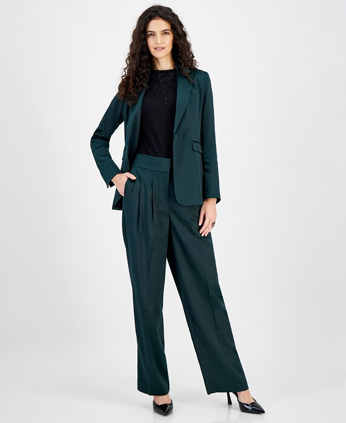 Black Wide Leg Pants With Embellished Blazer Suit 2-piece 