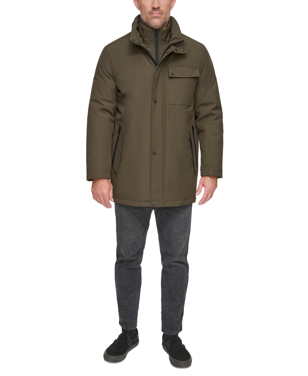 Marc New York Men's Harcourt Car Coat with an Attached Self Fabric Bib