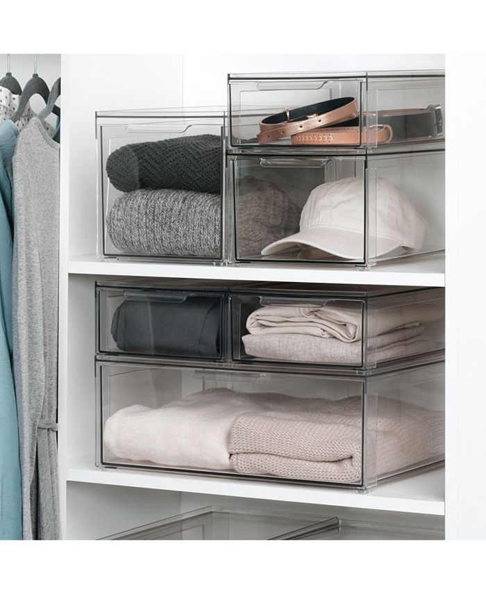 mDesign Plastic Stacking Closet Storage Organizer Bin with Drawer, 2 ...