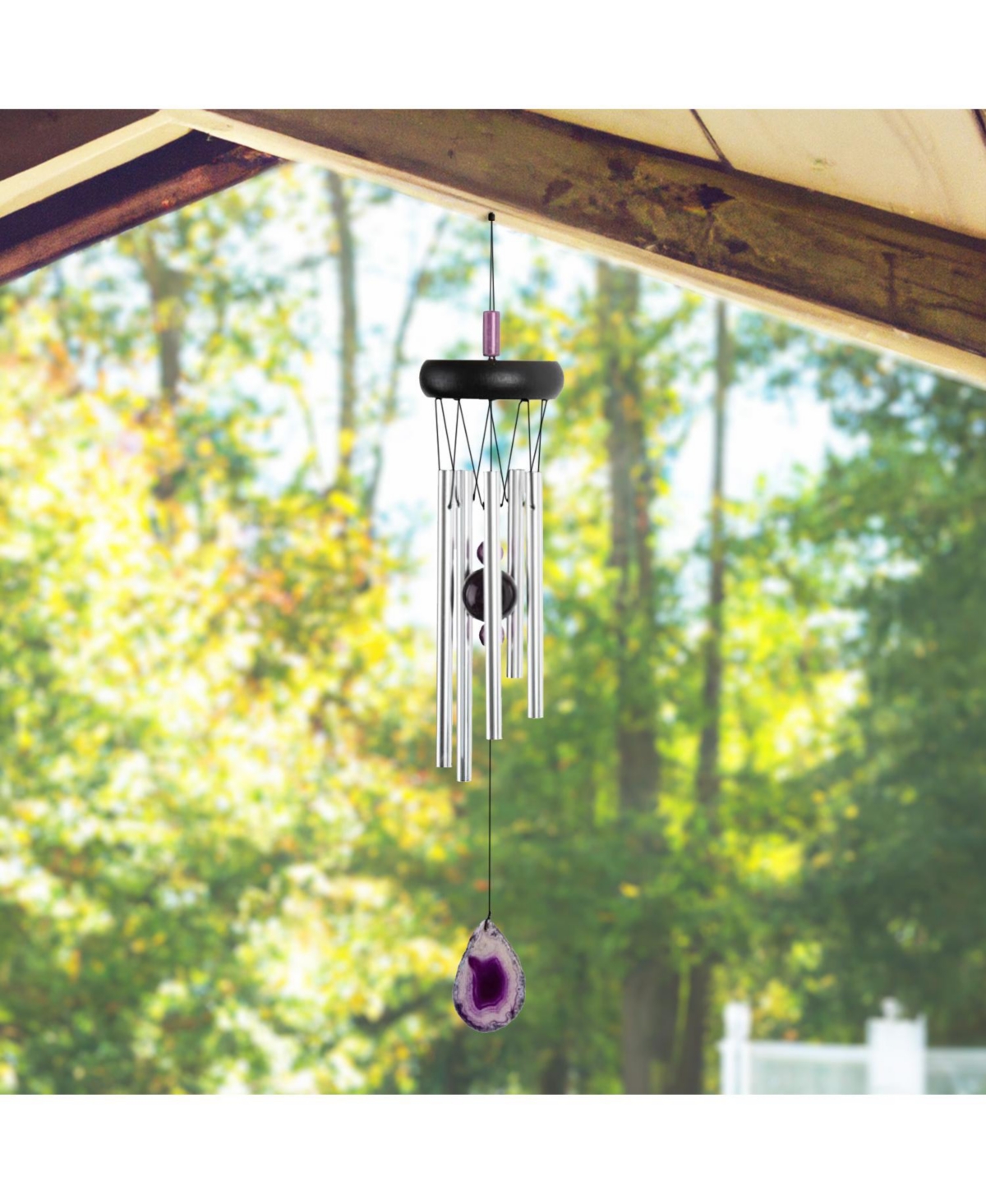 Fc Design Long Wooden Top Purple Geode Wind Chime Home Decor Perfect Gift for House Warming, Holidays and Birthdays
