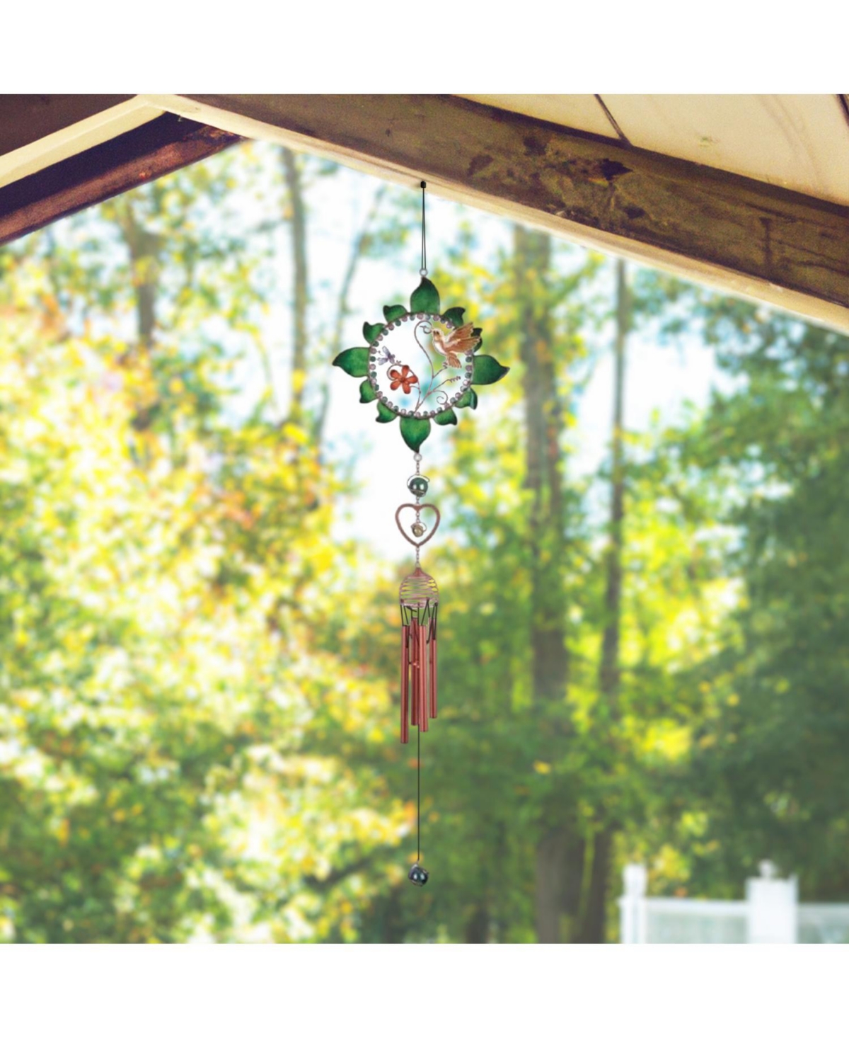 35" Long Hummingbird with Flower Pewter Wind Chime