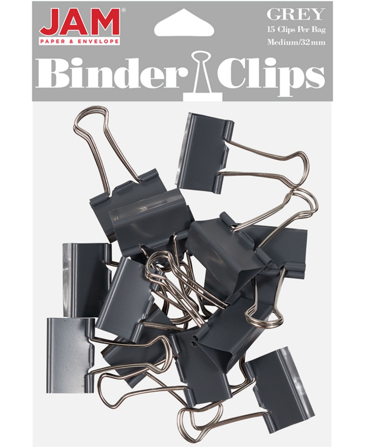 Colorful Binder Clips - Medium - 1.25", 32 Millimeter - Binder Clips - 15 Per Pack - Gray