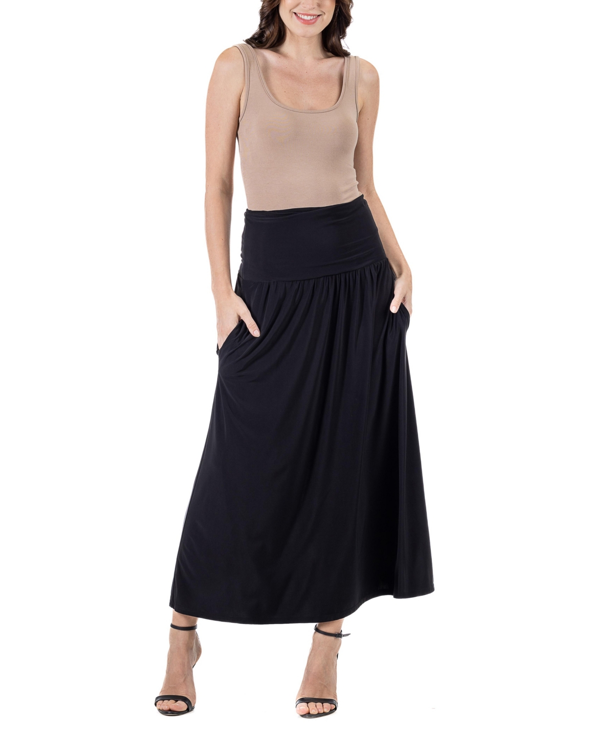Shop 24seven Comfort Apparel Women's Foldover With Pockets Maxi Skirt In Magenta