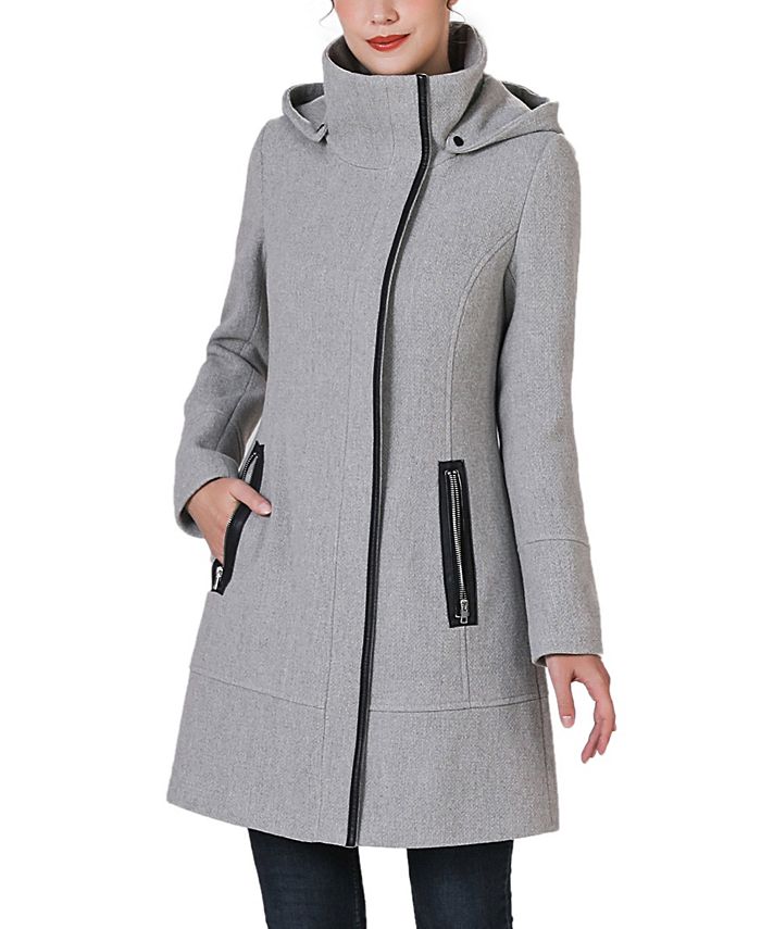 kimi + kai Women's Leah Asymmetrical Hooded Zipper Boucle Wool Coat ...