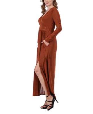 Women's Long Sleeve V-neck Side Slit Maxi Dress
