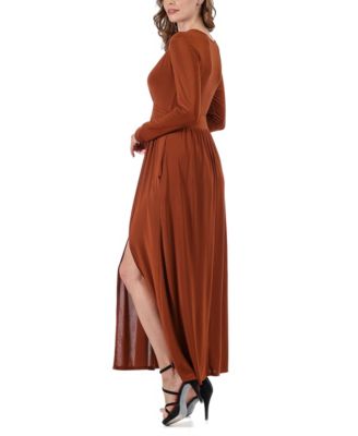 Women's Long Sleeve V-neck Side Slit Maxi Dress