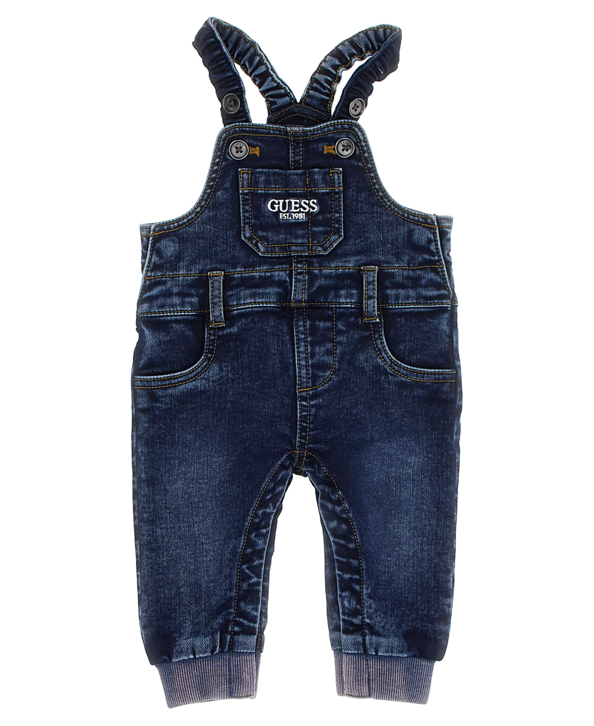 Guess Baby Boys Cotton Stretch Denim Effect Overalls In Blue