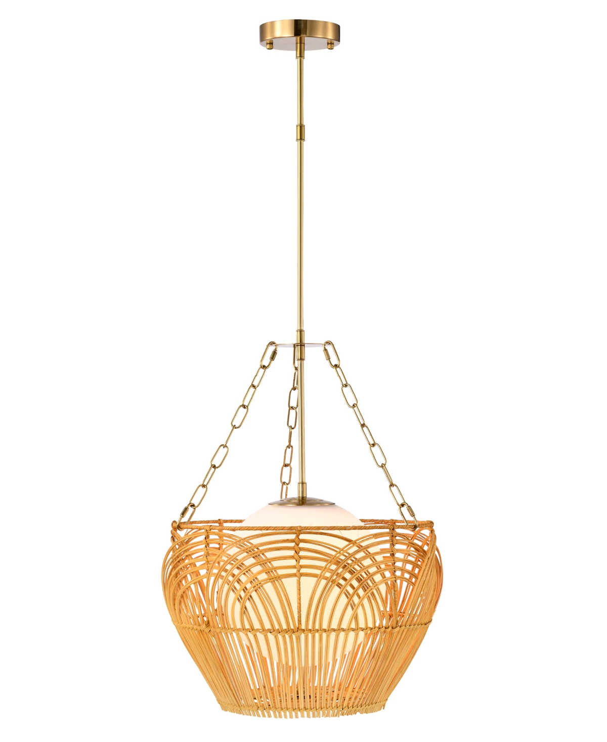 Home Accessories Caddie 15" Indoor Finish Pendant With Light Kit In Brass And Woven Rattan