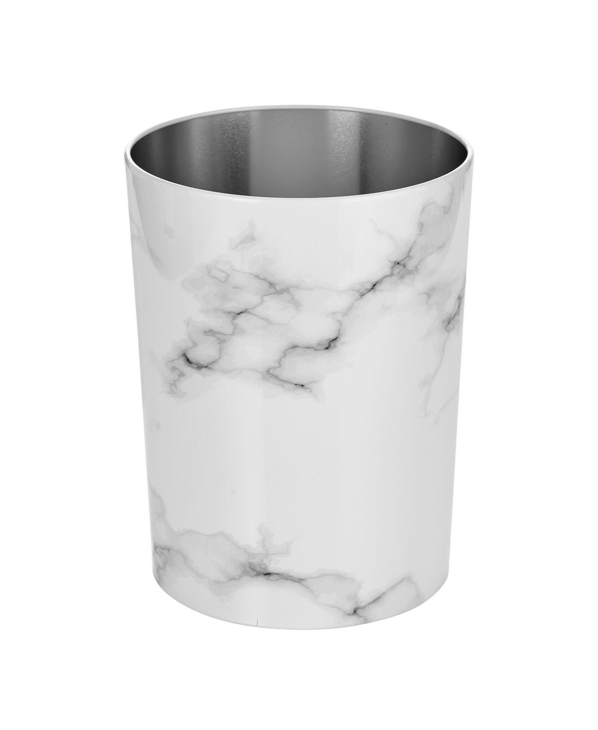 Round Metal Trash Wastebasket/Recycling Can - White marble