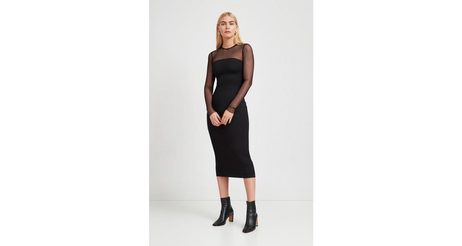 Women's Maite Sheer Mesh Long-Sleeve Fitted Cocktail Midi Dress