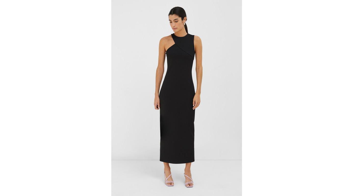 Женское платье Marcella Sabrina Shoulder-Cutout Straight Midi Dress with Back Slit, цвет: Чёрный — фото 1