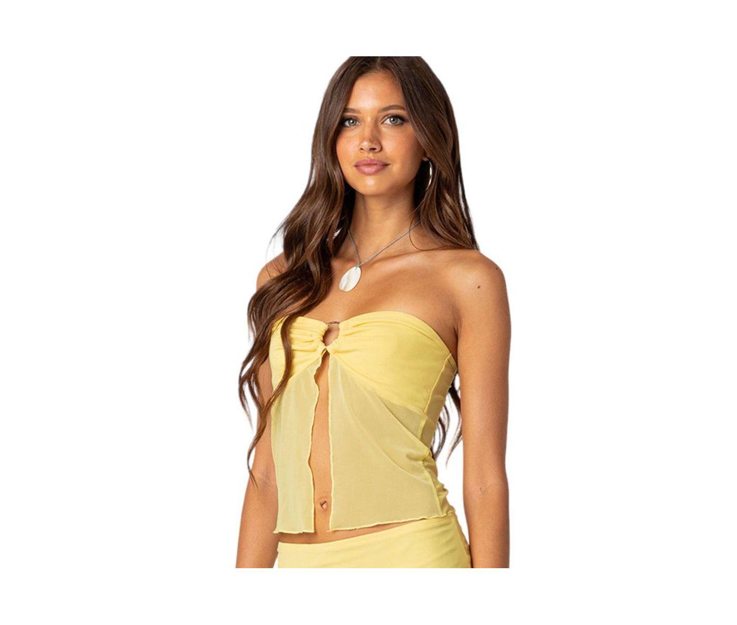 Женский топ Edikted Cyrene Split Front Sheer Mesh, цвет: Жёлтый — фото 1