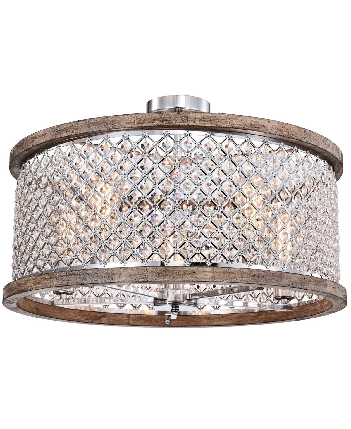 Home Accessories Olyvia 24" Indoor Finish Semi-flush Mount Ceiling Light With Light Kit In Chrome And Faux Wood Grain