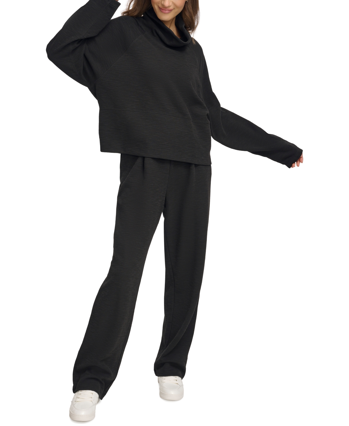 Dkny Sport Women's Tech Slub Funnel-neck Pullover In Black
