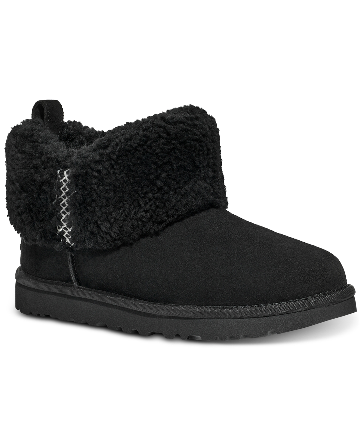 Ugg Ultra Mini Braid Suede Classic Ankle Boots In Black