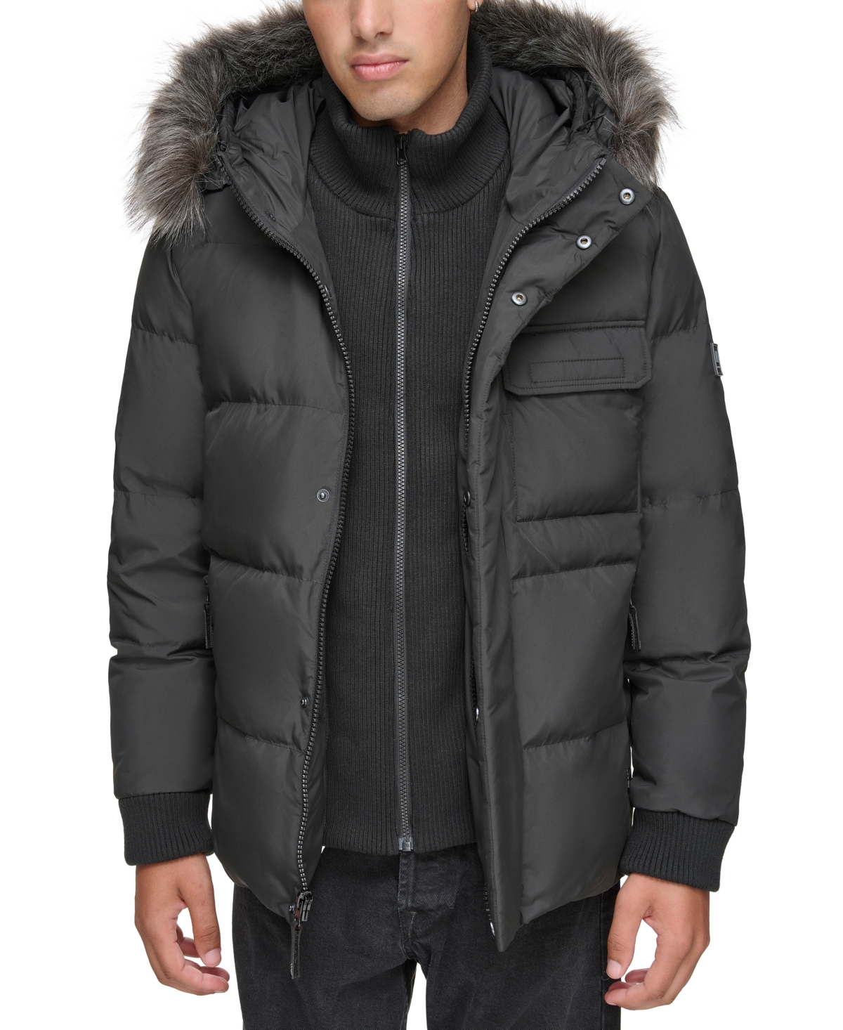 Shop Marc New York Men's Nisko Short Channel Quilted Puffer Jacket With Faux Fur Hood In Black